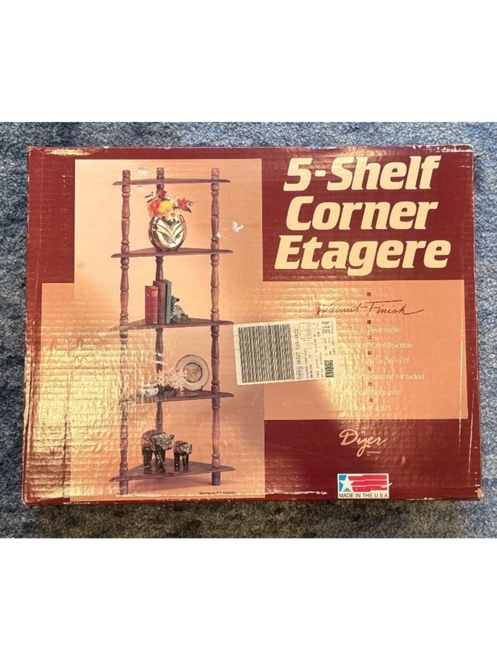 Vintage 1989 Wood 5-Shelf Corner Etagere Display Shelf  Dyer in Original Box